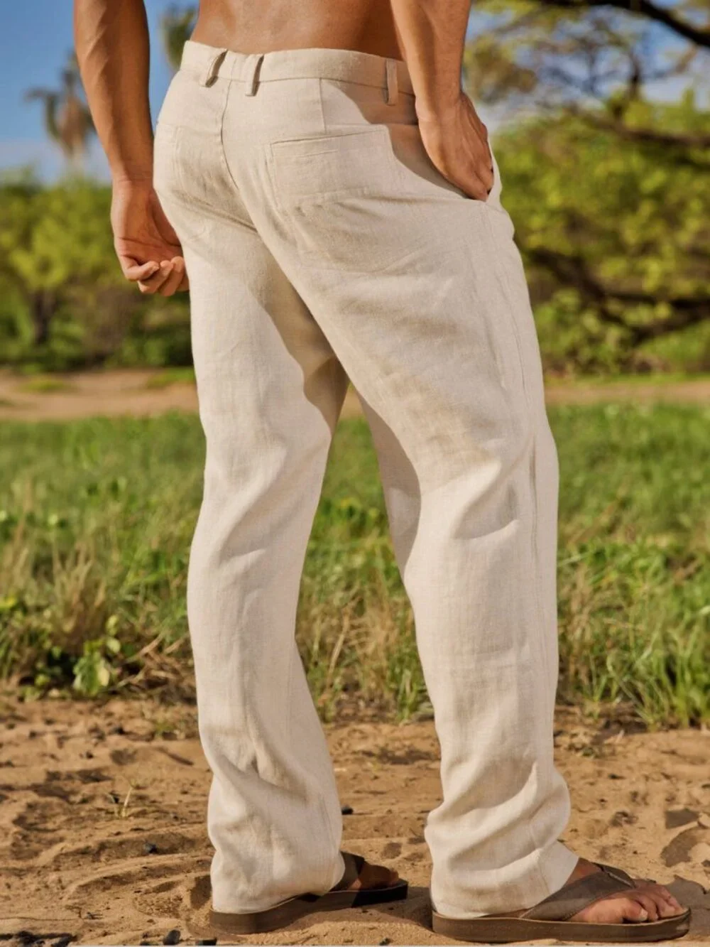 ISLAND IMPORTER Men's 100% Linen Amalfi Pant Italian-Style in Natural SZ 34